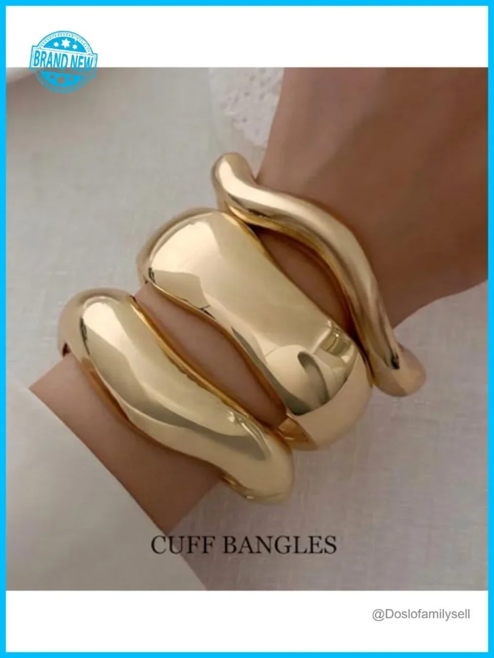 3-Piece 14k Gold Plated Chunky Bangle Set, Dainty Cuff Stackable Bracelet